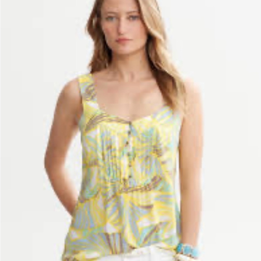 Banana Republic Yellow and Blue Tropical Patterned Tank Top Size 14